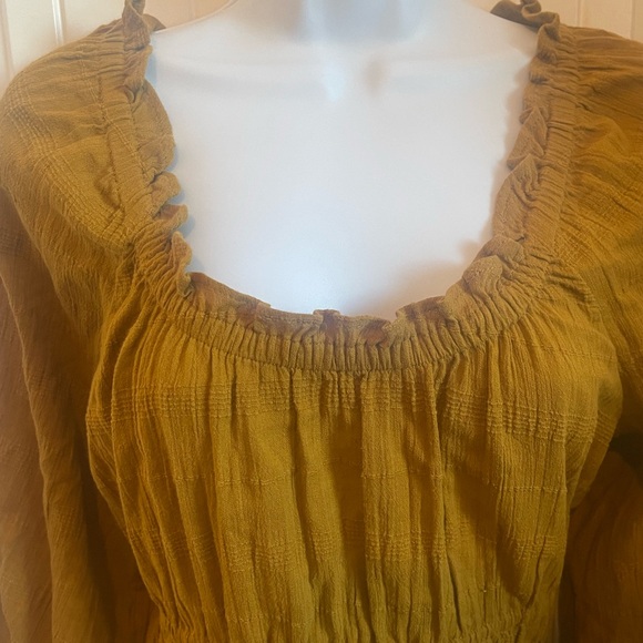 Sophia Top in Textured Gold Plaid w/Smocked Waist and Long Peasant Sleeves, Med - Picture 5 of 10